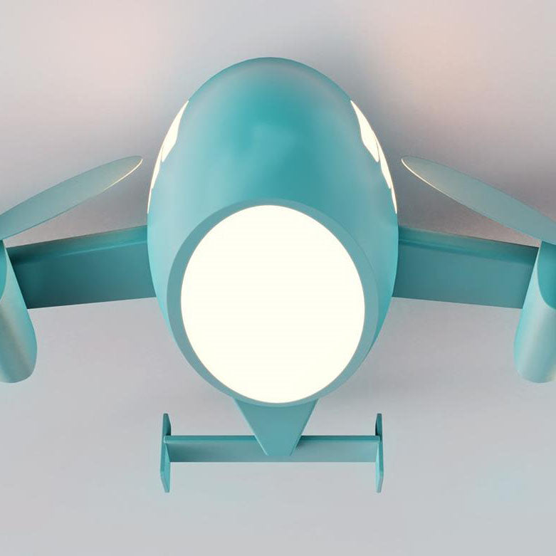 Nordic Creative Kids Cartoon Wrought Iron Airplane LED Flush Mount Ceiling Light