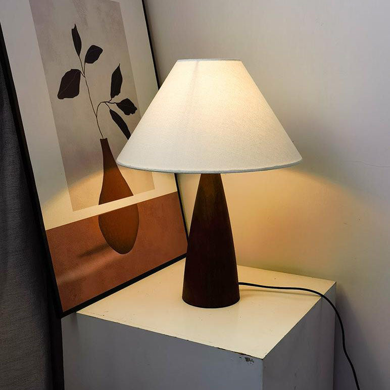 Vintage Minimalist Mushroom Solid Wood PVC Fabric 1-Light Table Lamp