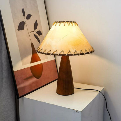 Vintage Minimalist Mushroom Solid Wood PVC Fabric 1-Light Table Lamp