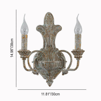 French Nostalgic Iron Resin Double Head Candelabra 2-Light Wall Sconce Lamp
