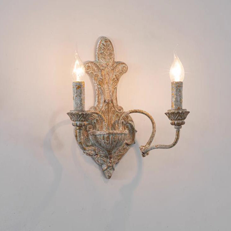 French Nostalgic Iron Resin Double Head Candelabra 2-Light Wall Sconce Lamp