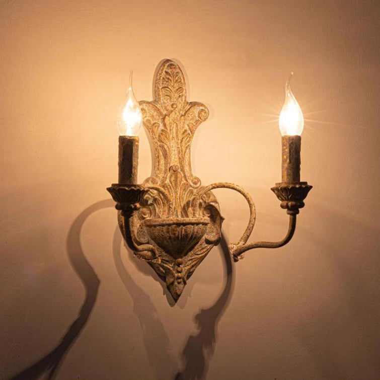 French Nostalgic Iron Resin Double Head Candelabra 2-Light Wall Sconce Lamp