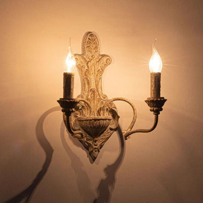 French Nostalgic Iron Resin Double Head Candelabra 2-Light Wall Sconce Lamp