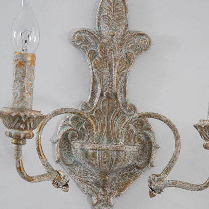 French Nostalgic Iron Resin Double Head Candelabra 2-Light Wall Sconce Lamp
