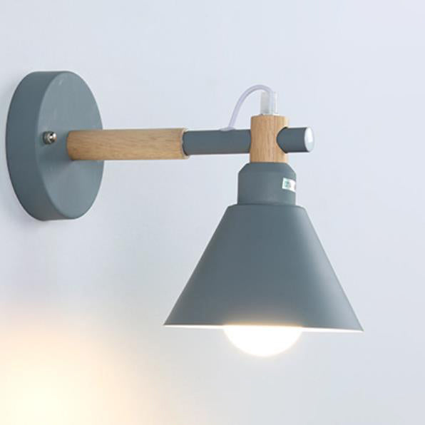 Nordic Macaron Iron Trumpet Shaped Wood 1-Light Wall Sconce Lamp