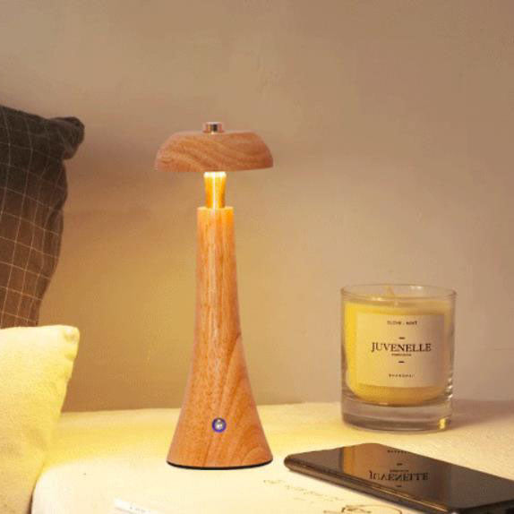Contemporary Nordic Creative Solid Wood Mushroom LED Table Lamp For Bedroom