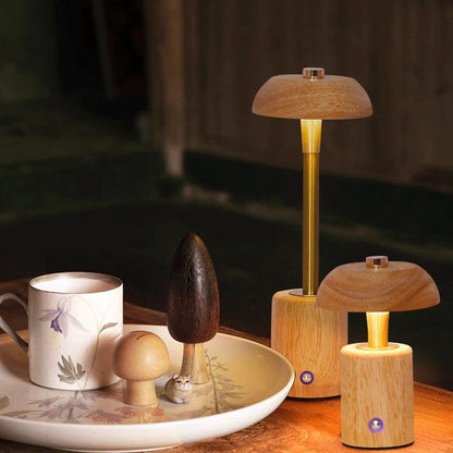 Contemporary Nordic Creative Solid Wood Mushroom LED Table Lamp For Bedroom