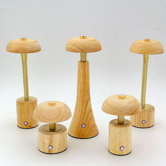 Contemporary Nordic Creative Solid Wood Mushroom LED Table Lamp For Bedroom