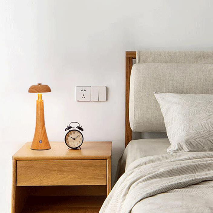 Contemporary Nordic Creative Solid Wood Mushroom LED Table Lamp For Bedroom