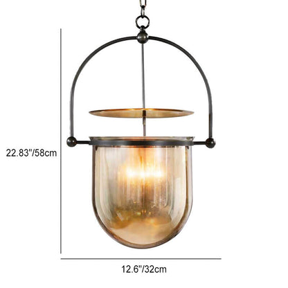 Modern Simplicity Cylinder Half Circle Iron Glass 1-Light Pendant Light For Living Room