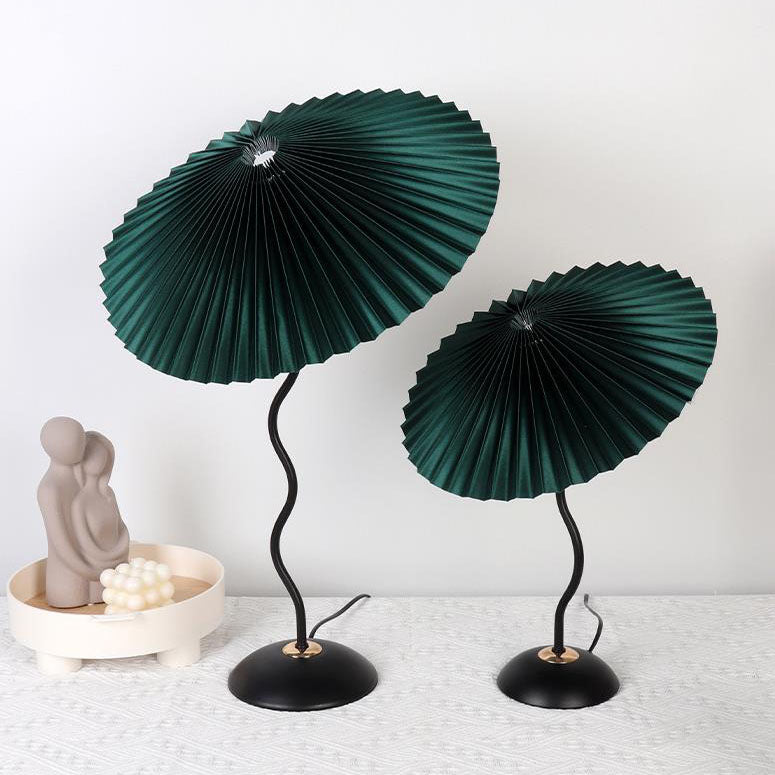 Contemporary Nordic Pleated Fabric Round Shade Iron Frame 1-Light Table Lamp For Study