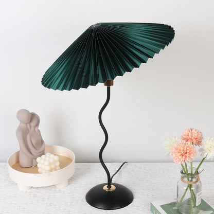 Contemporary Nordic Pleated Fabric Round Shade Iron Frame 1-Light Table Lamp For Study