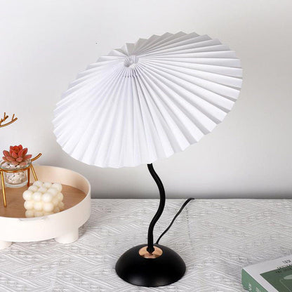 Contemporary Nordic Pleated Fabric Round Shade Iron Frame 1-Light Table Lamp For Study