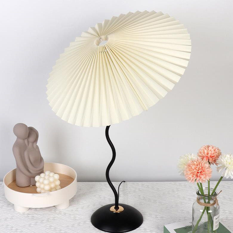 Contemporary Nordic Pleated Fabric Round Shade Iron Frame 1-Light Table Lamp For Study