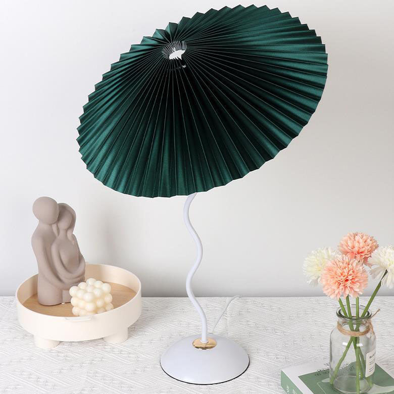 Contemporary Nordic Pleated Fabric Round Shade Iron Frame 1-Light Table Lamp For Study
