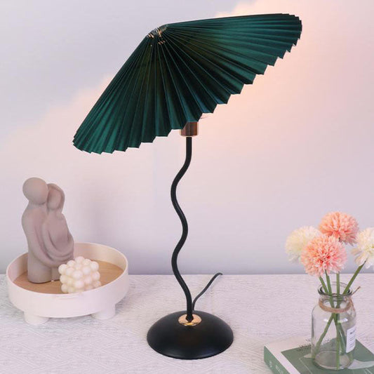 Contemporary Nordic Pleated Fabric Round Shade Iron Frame 1-Light Table Lamp For Study