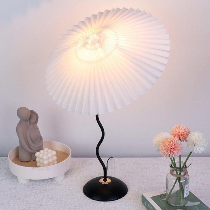 Contemporary Nordic Pleated Fabric Round Shade Iron Frame 1-Light Table Lamp For Study
