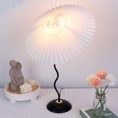 Contemporary Nordic Pleated Fabric Round Shade Iron Frame 1-Light Table Lamp For Study
