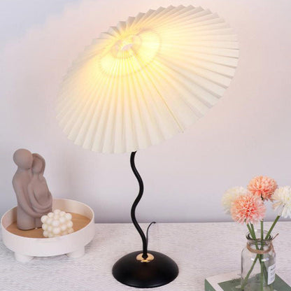 Contemporary Nordic Pleated Fabric Round Shade Iron Frame 1-Light Table Lamp For Study