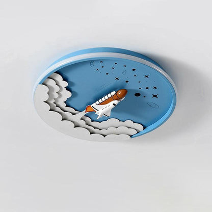 Contemporary Creative Cartoon Rocket Unicorn Acrylic Round Shade LED Kids Flush Mount Ceiling Light For Bedroom