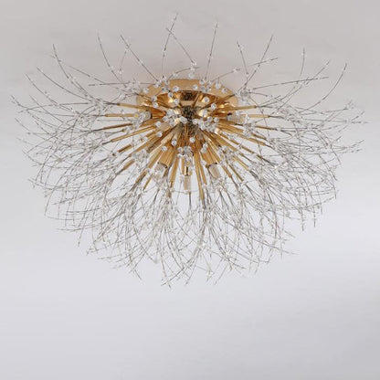 Modern Art Deco Crystal Beads Dandelion Aluminum Strip Shape 4/5/6/8-Light Semi-Flush Mount Ceiling Light For Living Room