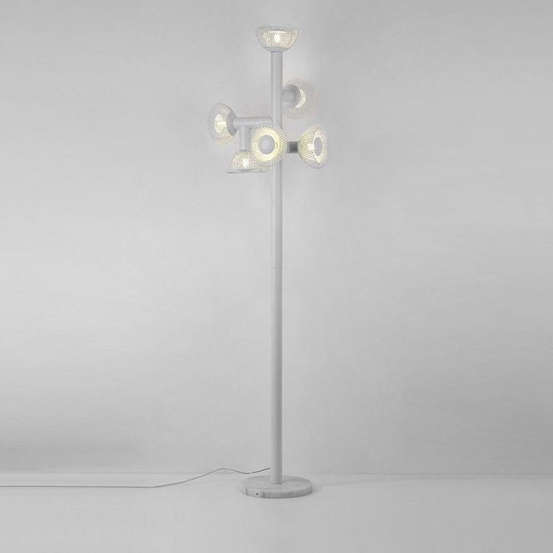 Modern Eclectic Iron Mesh Geometric Semi-Circular Hardware Base 6-Light Standing Floor Lamp For Home Office