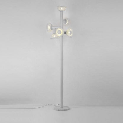 Modern Eclectic Iron Mesh Geometric Semi-Circular Hardware Base 6-Light Standing Floor Lamp For Home Office