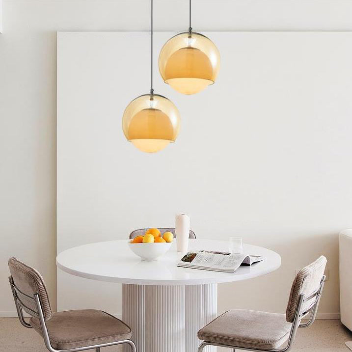 Contemporary Retro Round Ball Iron Glass 1-Light Pendant Light For Living Room