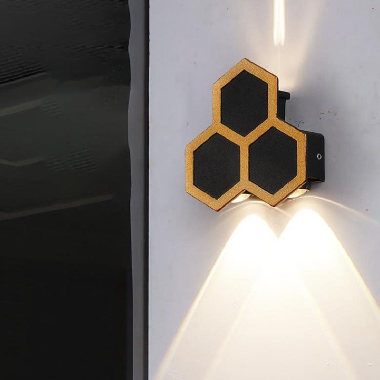 Contemporary Creative Waterproof Aluminum Honeycomb Shape PC Lens LED Wall Sconce Lamp For Outdoor Patio
