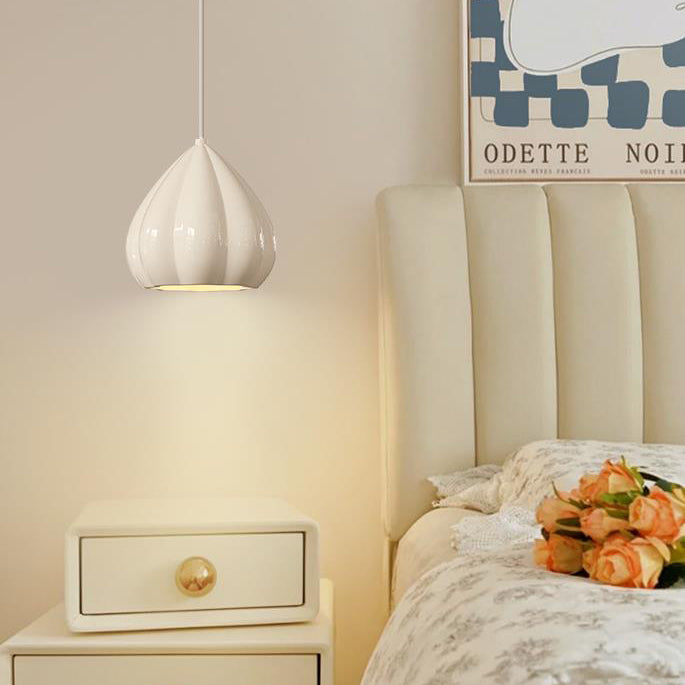 Modern Minimalist Cream Triangle Aluminum Resin 1-Light Pendant Light For Bedroom