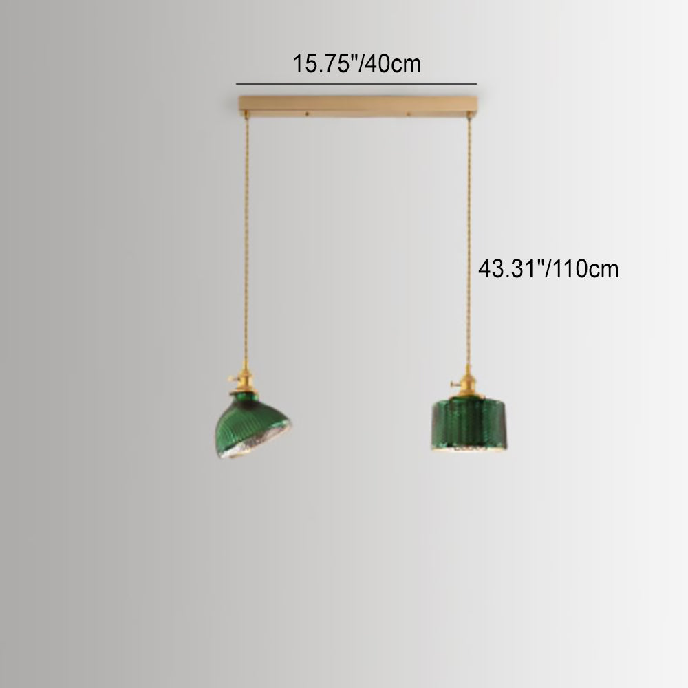 Nordic Vintage Green Brass Glass 1/2/3 Light Island Light Chandelier