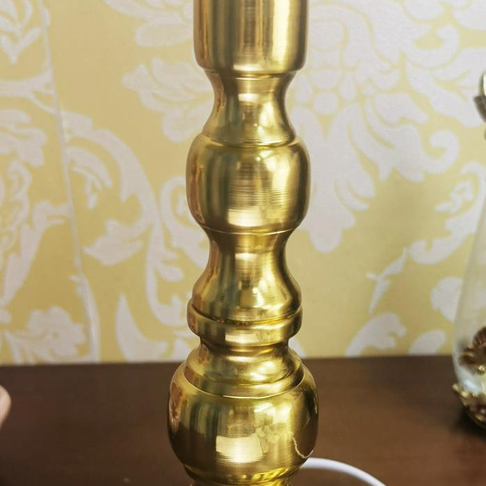 Traditional French Round Tassel Umbrella Metal Fabric 1-Light Table Lamp For Bedroom
