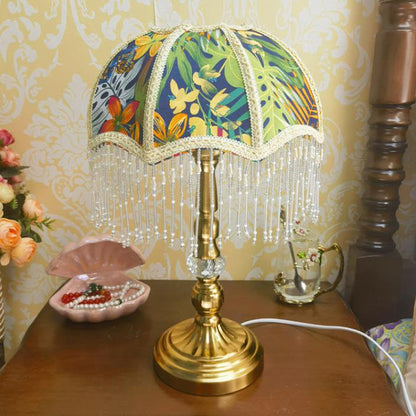 Traditional French Round Tassel Umbrella Metal Fabric 1-Light Table Lamp For Bedroom