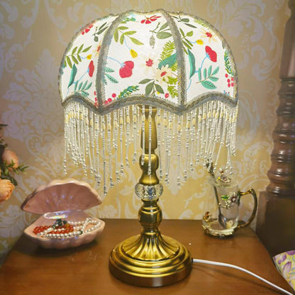 Traditional French Round Tassel Umbrella Metal Fabric 1-Light Table Lamp For Bedroom