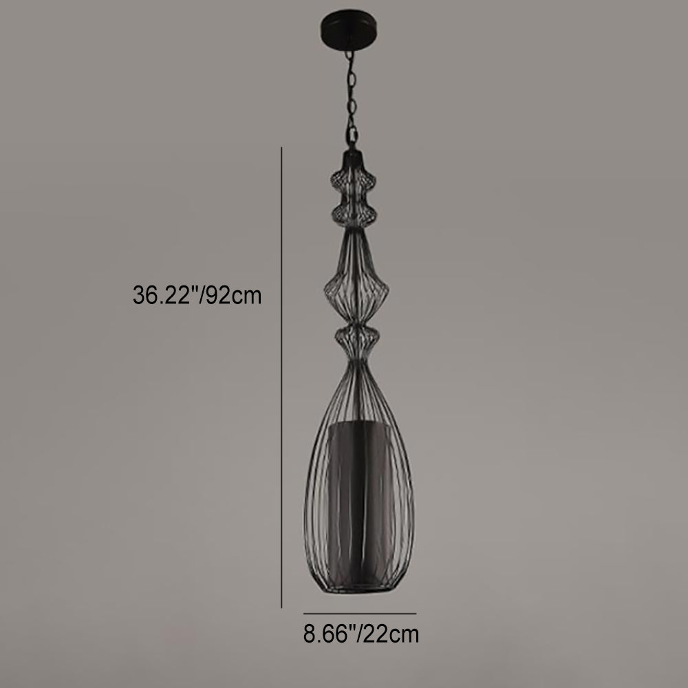 Contemporary Industrial Cage Iron Fabric 1-Light Pendant Light For Living Room