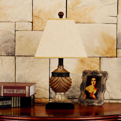 Traditional European Orb Stripe Carved Base Resin Fabric 1-Light Table Lamp For Bedroom