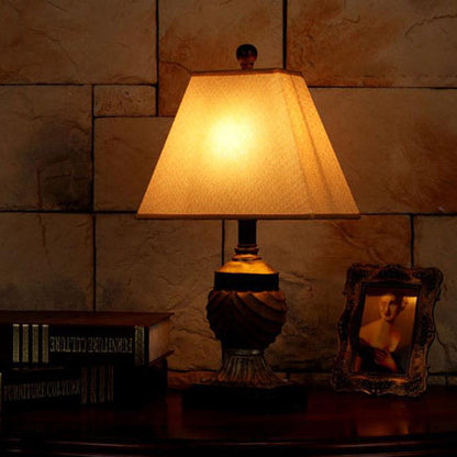 Traditional European Orb Stripe Carved Base Resin Fabric 1-Light Table Lamp For Bedroom