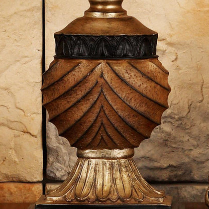 Traditional European Orb Stripe Carved Base Resin Fabric 1-Light Table Lamp For Bedroom