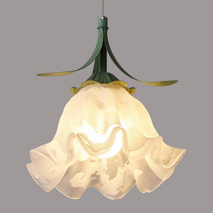 Contemporary Scandinavian Bellflower Iron Glass 1-Light Pendant Light For Living Room