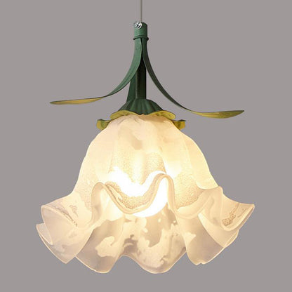 Contemporary Scandinavian Bellflower Iron Glass 1-Light Pendant Light For Living Room