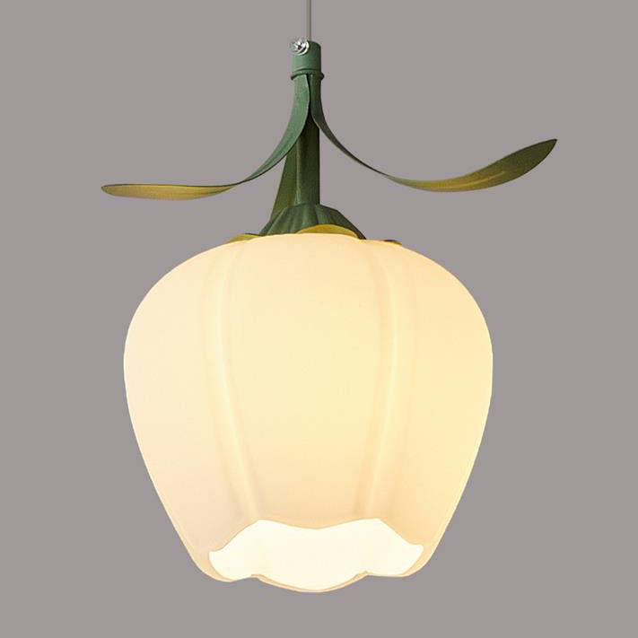 Contemporary Scandinavian Bellflower Iron Glass 1-Light Pendant Light For Living Room