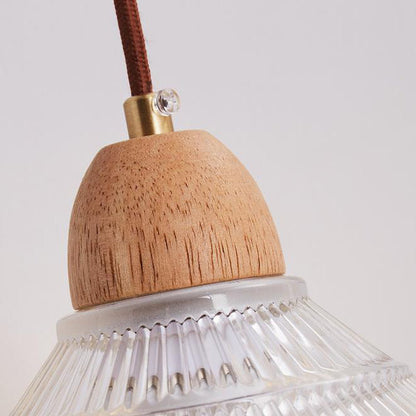 Contemporary Retro Cylinder Petal Cone Solid Wood Glass 1-Light Wall Sconce Lamp For Bedroom
