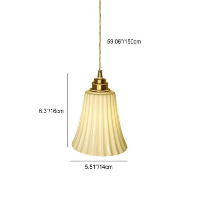 Contemporary Scandinavian Striped Ceramic Bell Shape 1-Light Pendant Light For Dining Room