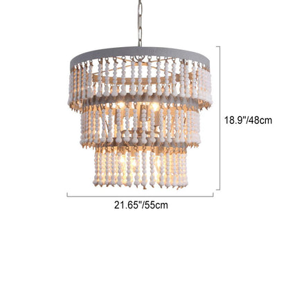 Modern Transitional Round Wood Bead Hardware 6-Light Chandelier For Living Room