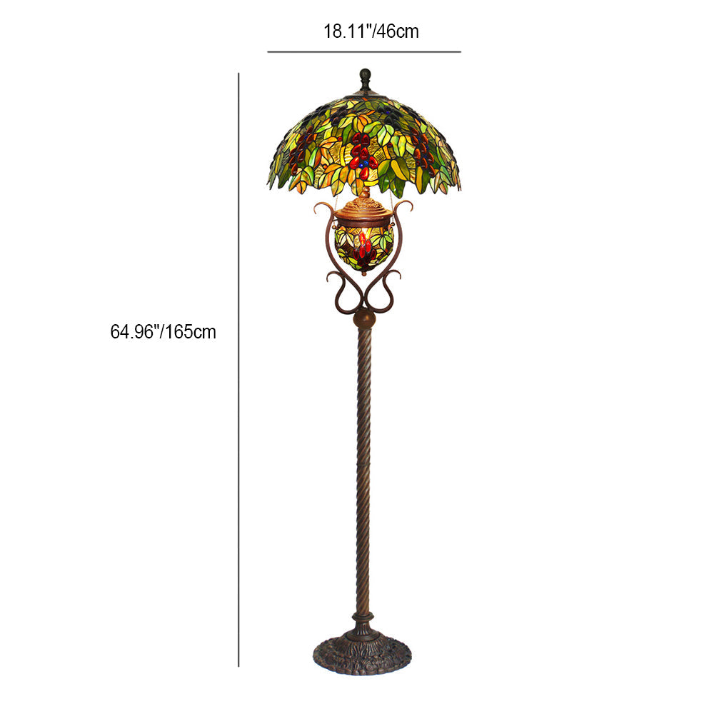 Traditional Tiffany Stained Glass Grape Decor Dome 3-Light Standing Floor Lamp For Study