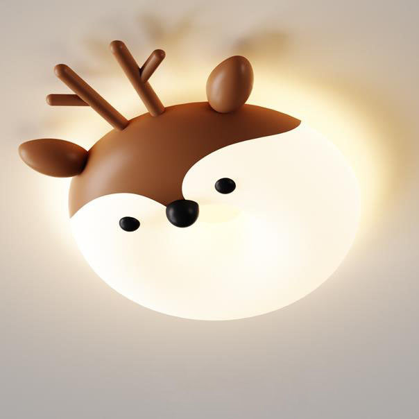 Contemporary Creative Cartoon Animal PE Shade Iron LED Kids Flush Mount Ceiling Light For Bedroom