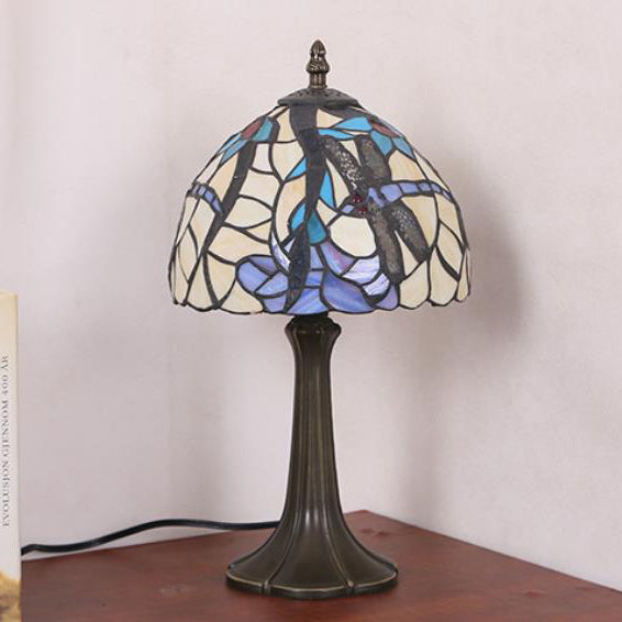 Traditional Tiffany Dome Iron Stained Glass 1-Light Table Lamp For Bedroom