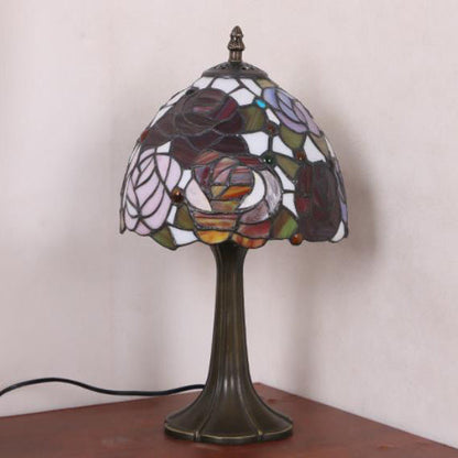 Traditional Tiffany Dome Iron Stained Glass 1-Light Table Lamp For Bedroom