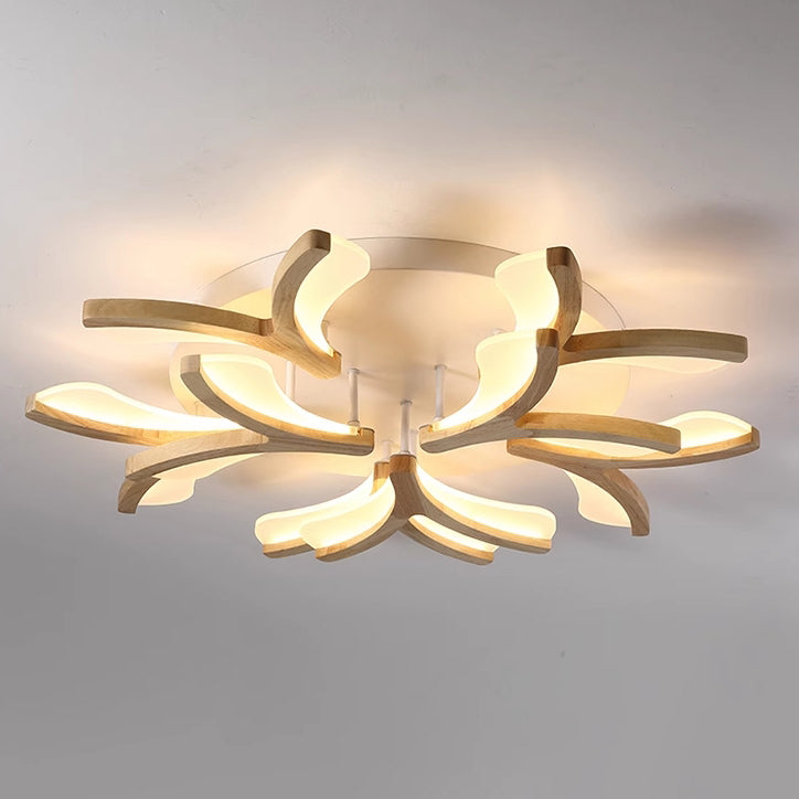 مصباح سقف LED شبه مدمج مصنوع من الخشب والحديد والأكريليك بتصميم أغصان أزهار إسكندنافية معاصر لغرفة المعيشة 
