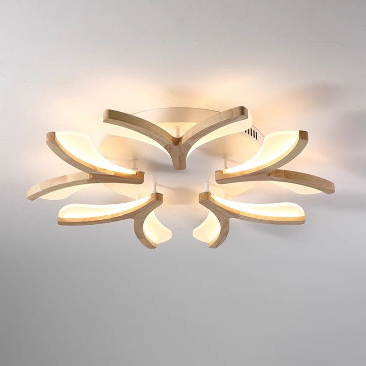 مصباح سقف LED شبه مدمج مصنوع من الخشب والحديد والأكريليك بتصميم أغصان أزهار إسكندنافية معاصر لغرفة المعيشة 